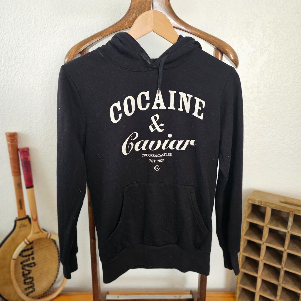 VTG Crooks Castles Cocaine Caviar Graphic Hoodie Sweatshirt Black Unisex XS